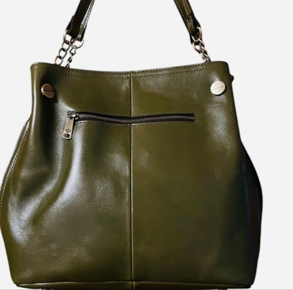 Patricia Nash Lidney Olive Green Leather Slouchy Satchel Large EUC - Picture 3 of 14
